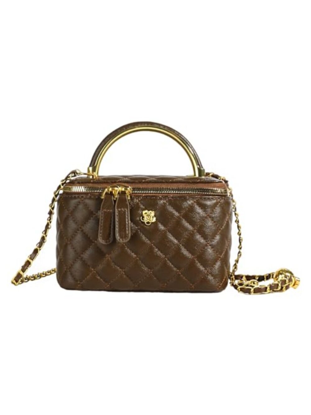 Quilted PU Leather Crossbody Bag Chain Strap Top Handle Bucket Square